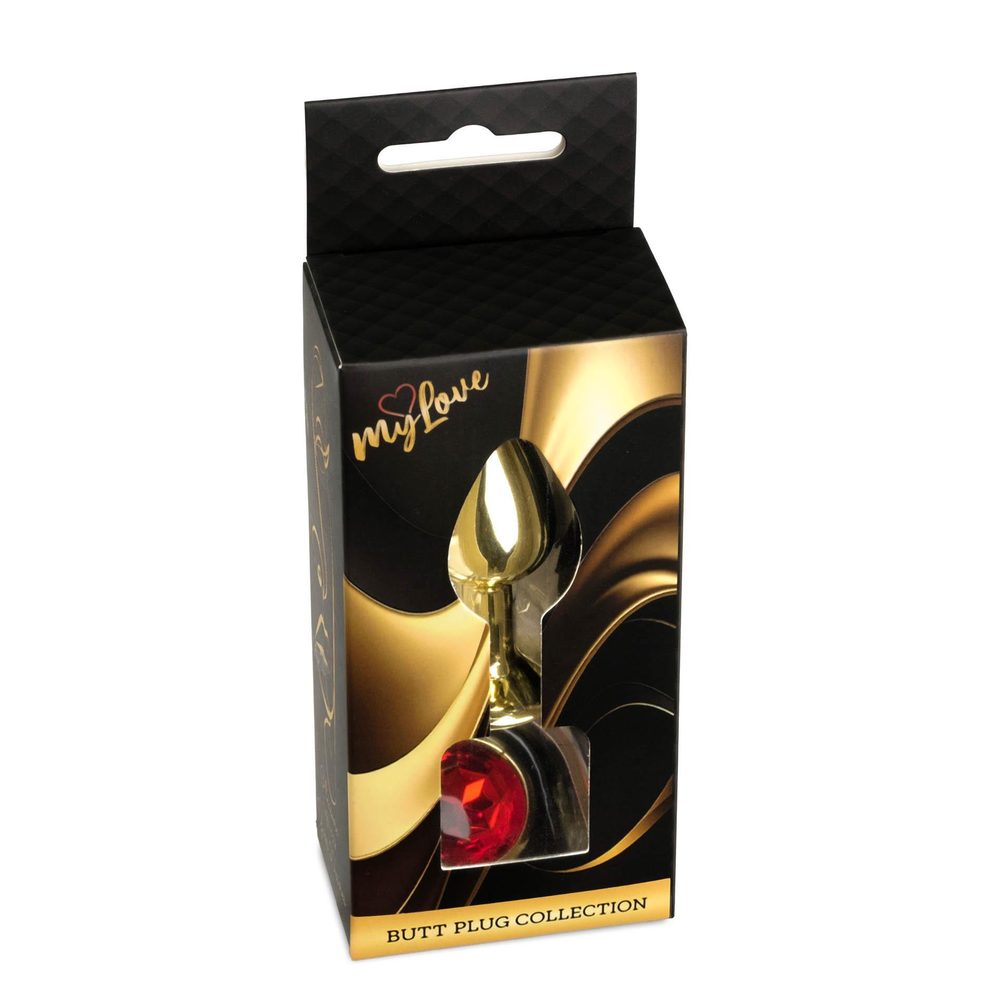 Stalowa biżuteria analna MyLove Toys z czerwonym diamentem 7 cm