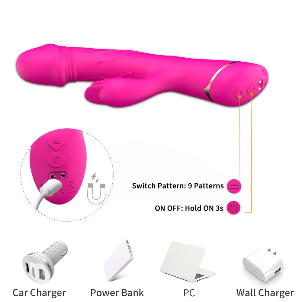Wibrator króliczek Rubberco silikonowy różowoczerwony 9 wibracji