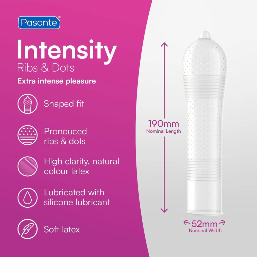 Prezerwatywy prążkowane kropkowane Pasante Intensity 12 szt