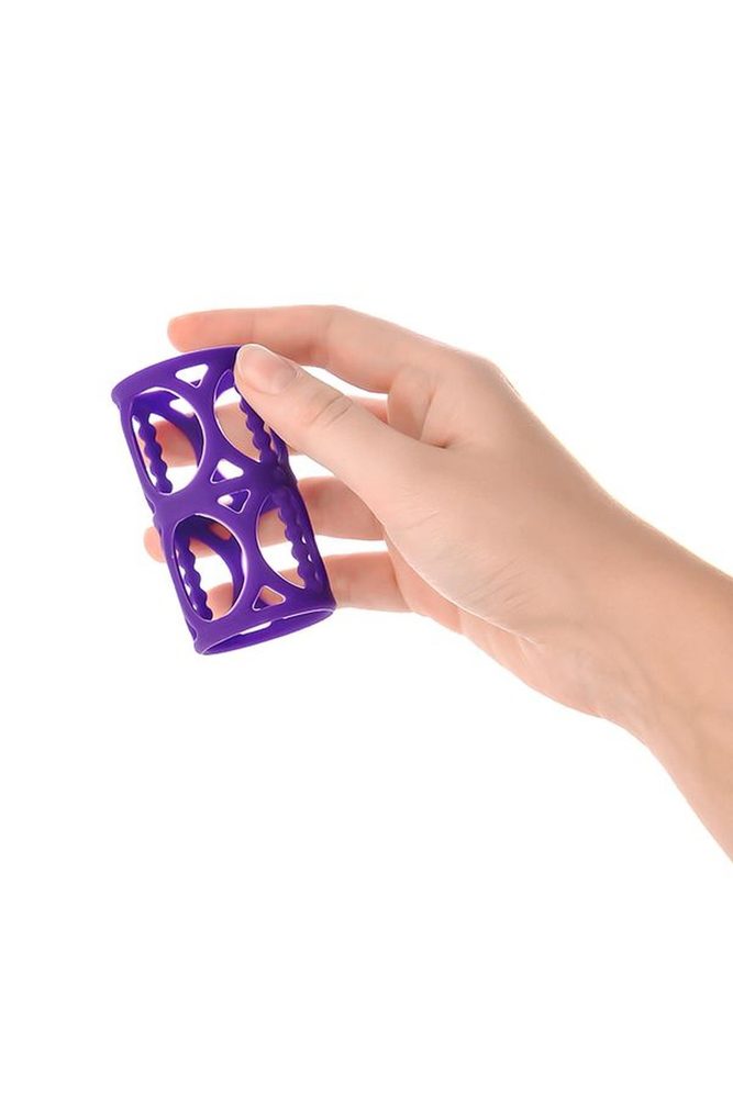Silikonowa nakładka przelotowa na penisa A Toys fioletowa 7.5 cm