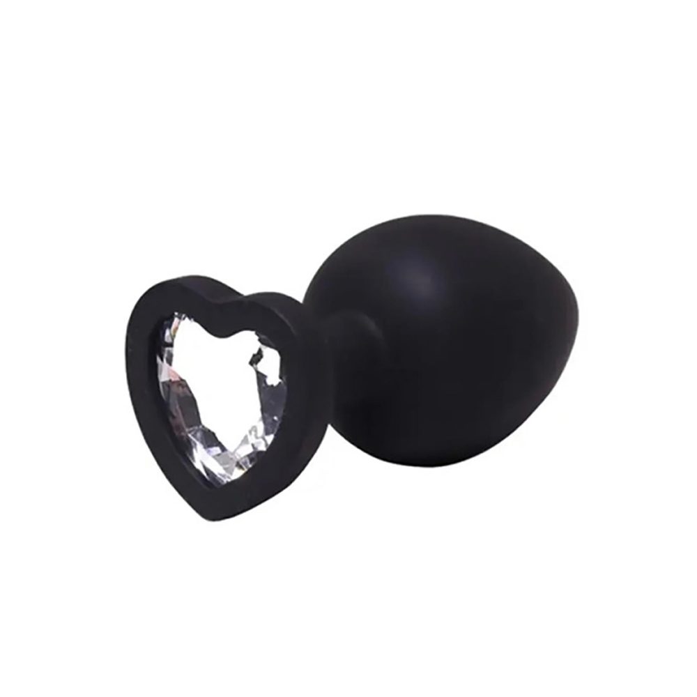 Korek analny silikonowy serduszko Fantasy Large czarny z kryształem 9 cm