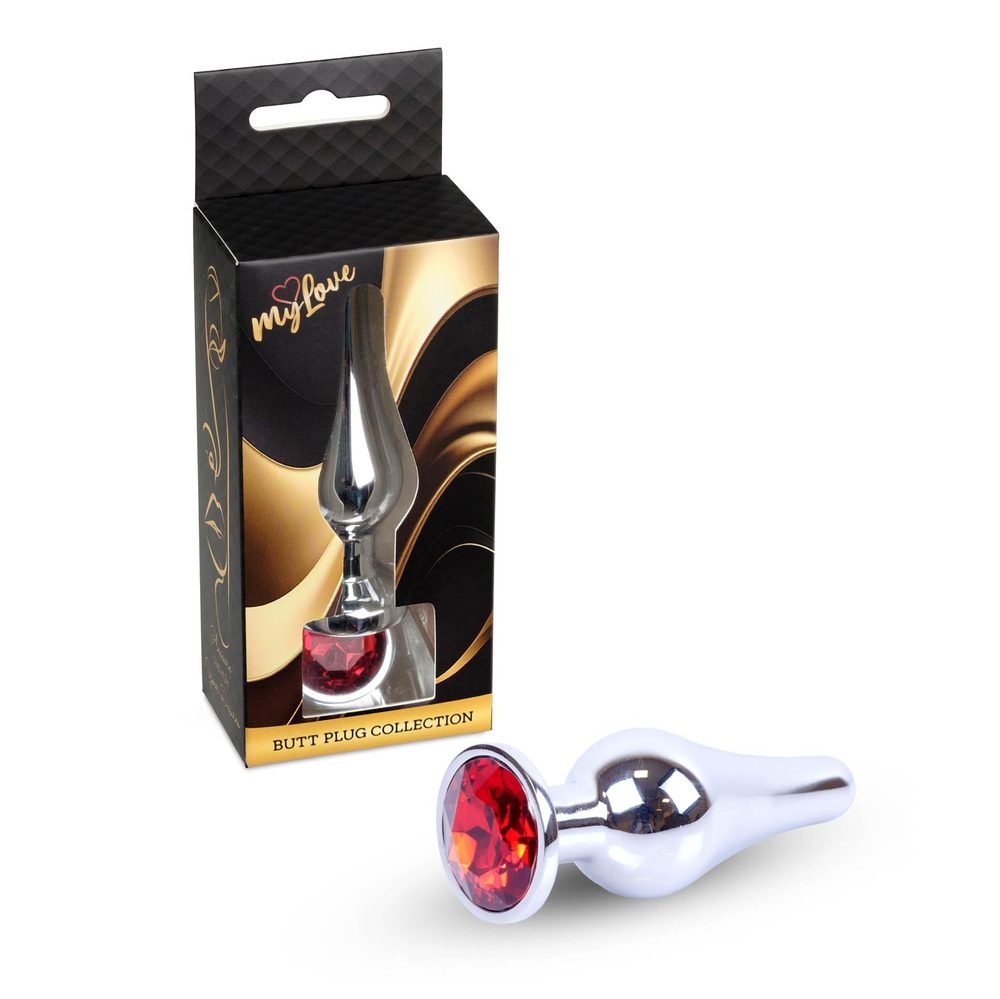 Korek analny srebrny z czerwonym diamencikiem MyLove Toys 9,5 cm