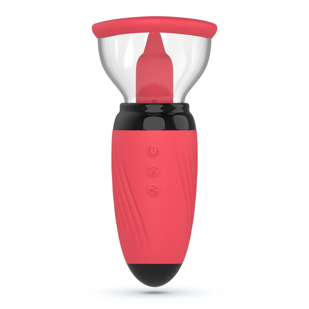 Stymulator z ssaniem i wibrującymi językami Crushious Scarlet USB