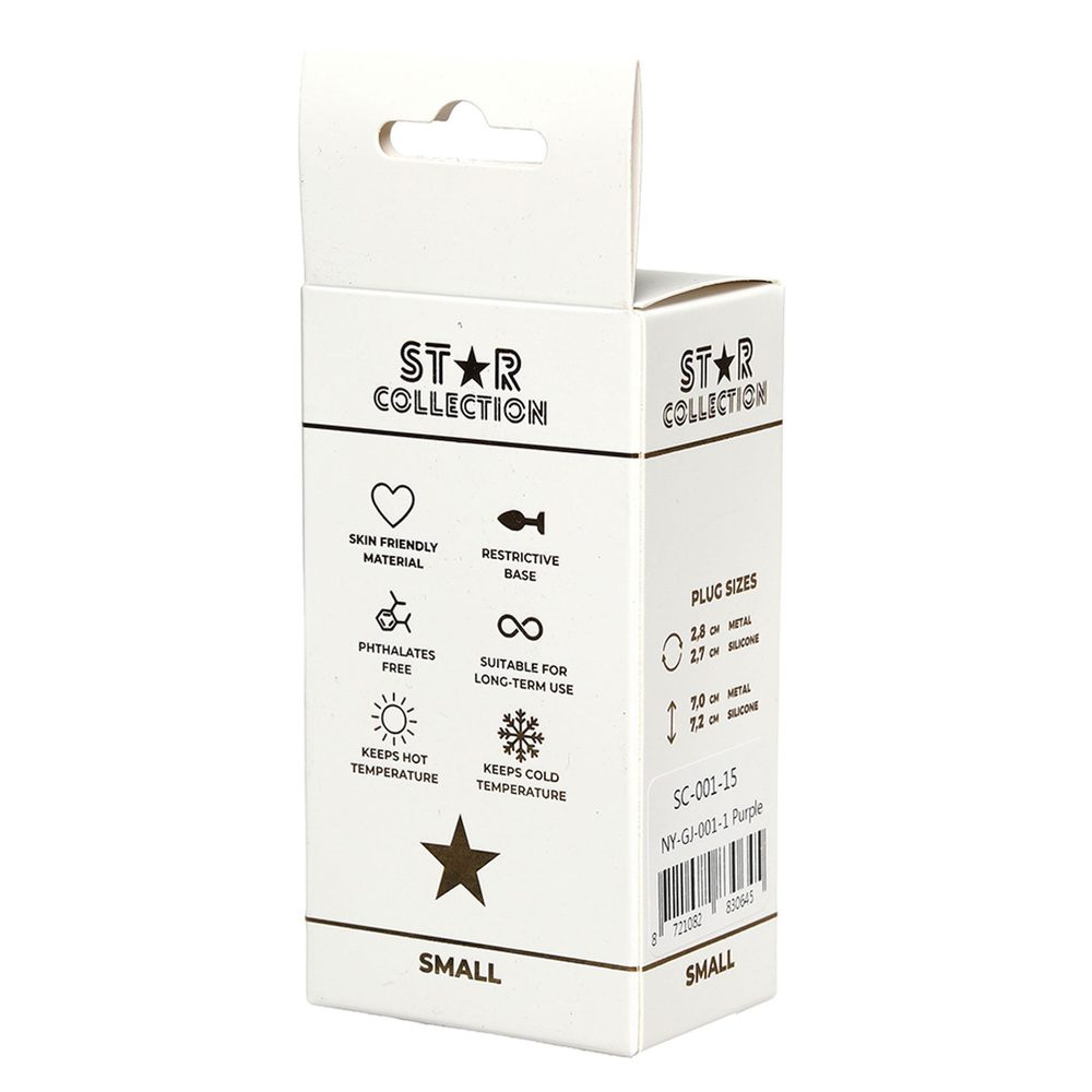 Korek analny silikonowy Star Collection fioletowy S z różowym kamieniem 7cm