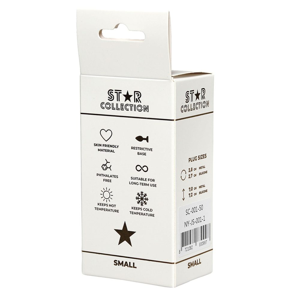 Srebrny metalowy korek analny Star Collection S jasnoróżowy kamień 7cm