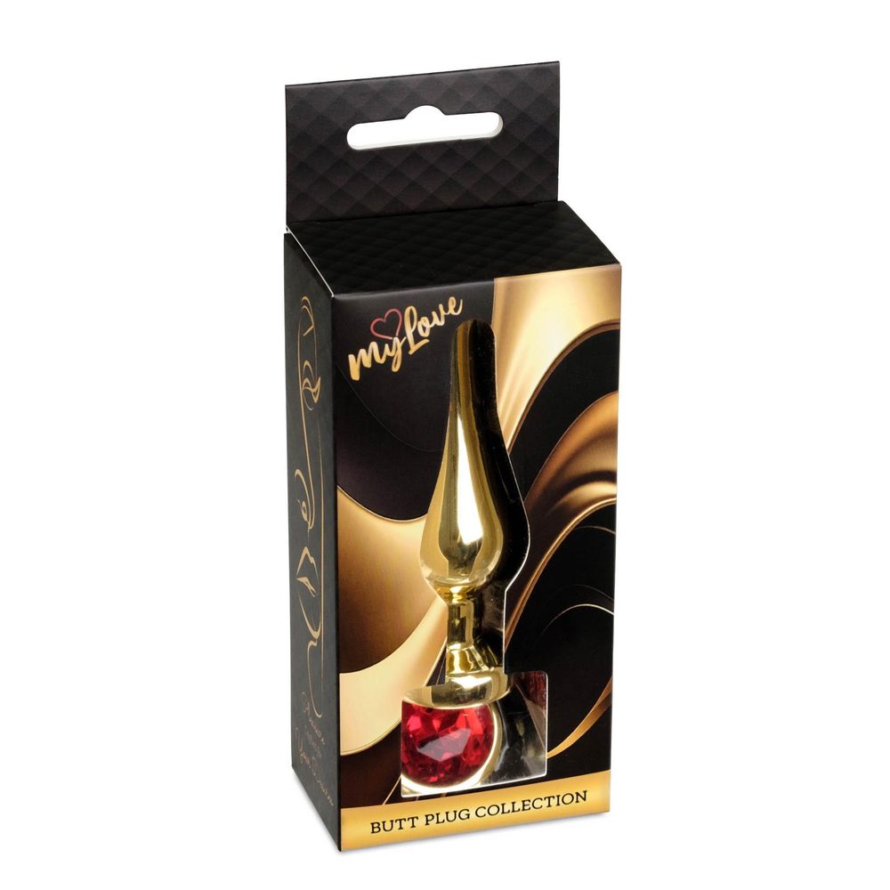Stalowy korek analny z diamentem MyLove Toys czerwony 9.5 cm