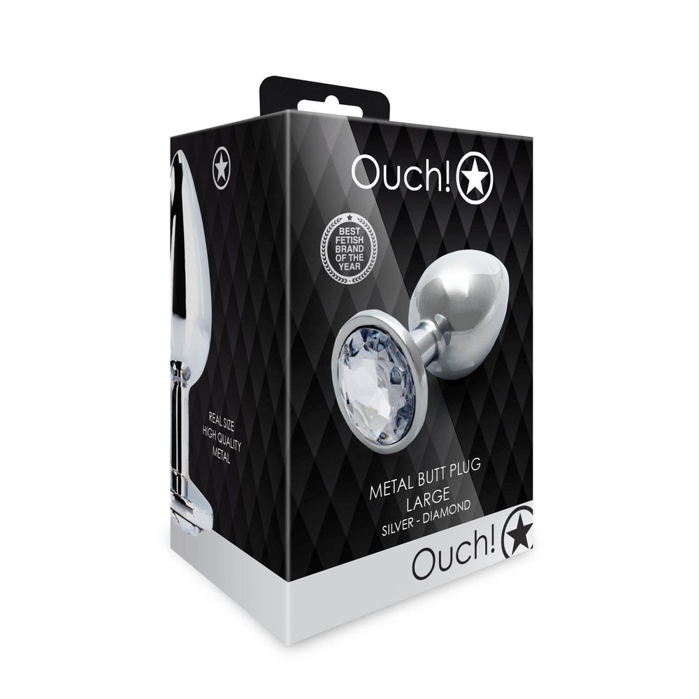 Duży aluminiowy korek analny z klejnotem Ouch! 8 cm