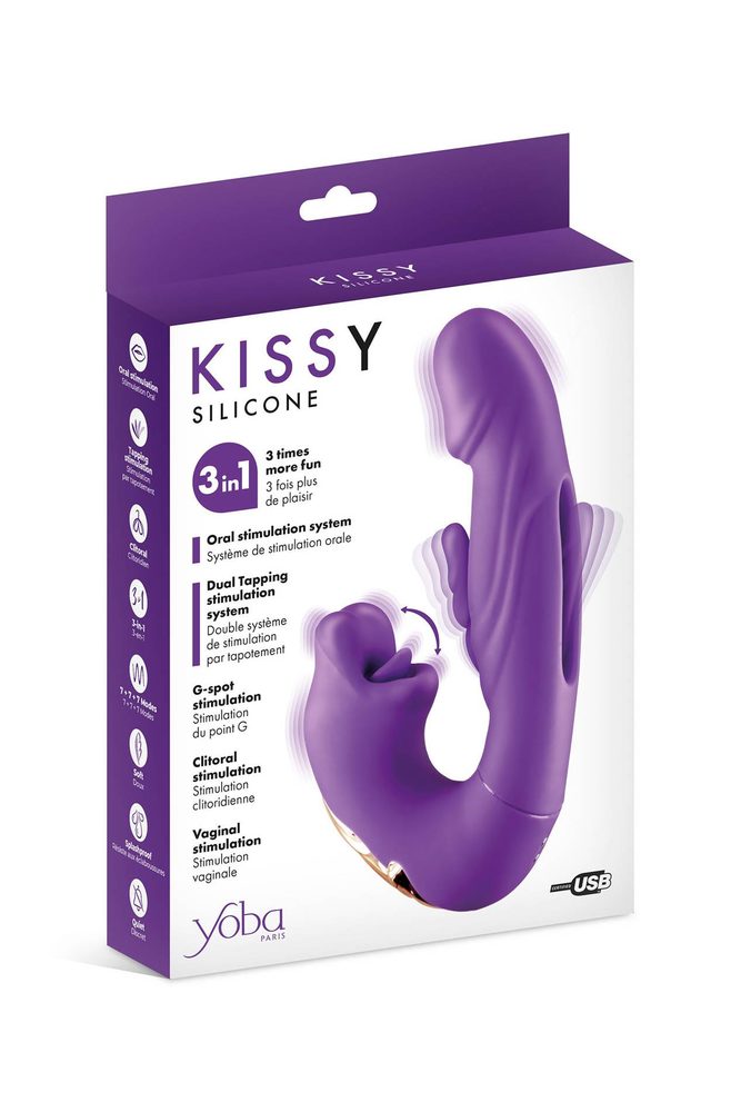 Wibrator króliczek Yoba Kissy 3w1 fioletowy USB 17,6 cm