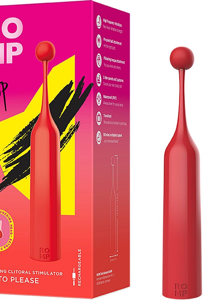 Wibrator ROMP Pop czerwony z wymiennymi końcówkami USB