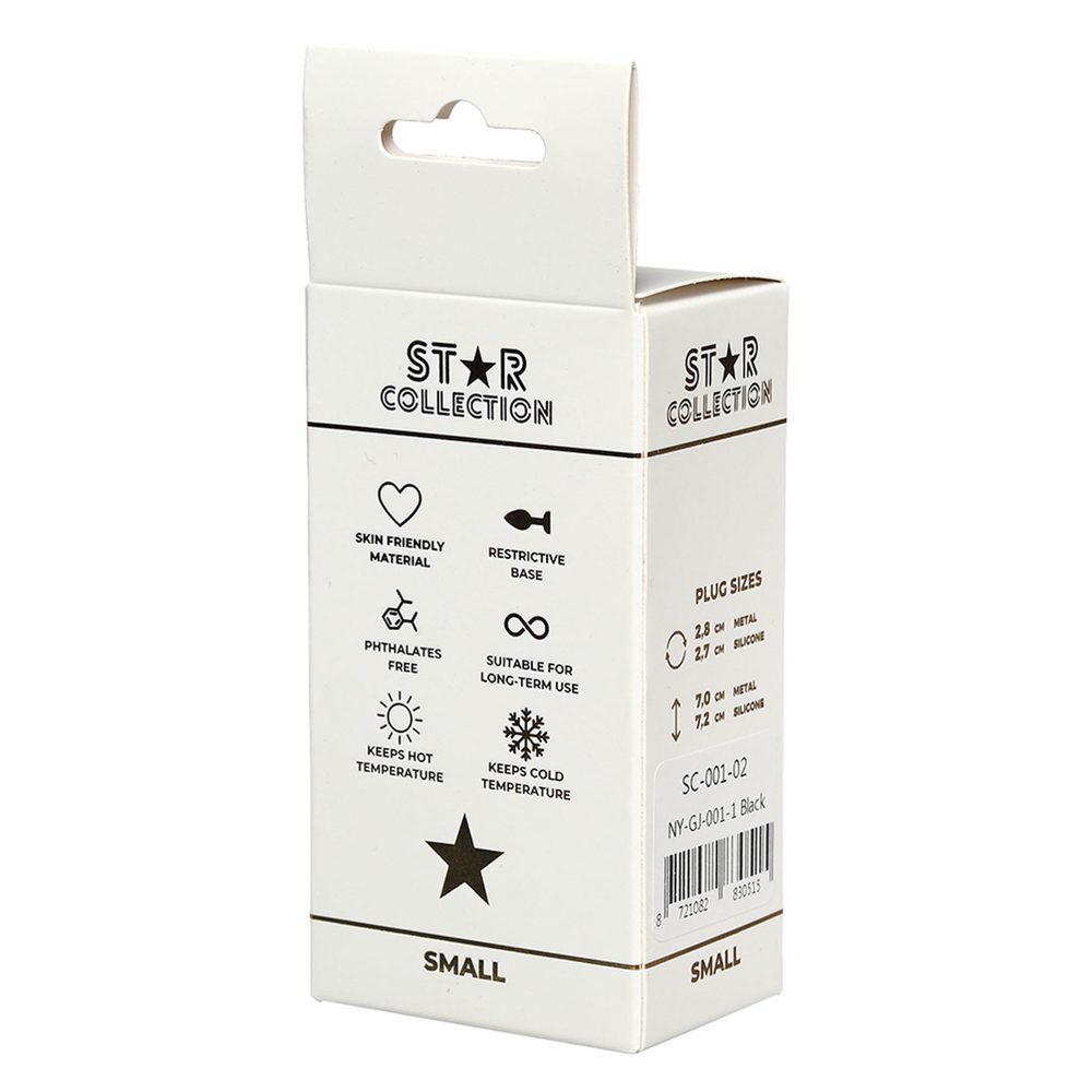 Korek analny silikonowy Star Collection S czarny z różowym kryształem 7cm