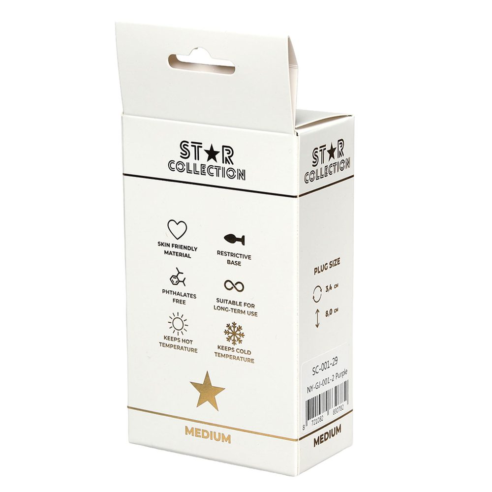 Korek analny silikonowy Star Collection fioletowy M 8,5cm z kamieniem