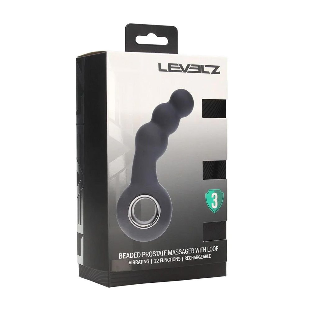 Masażer prostaty wibrujący koralikowy z pętlą silikonowy Levelz czarny 15cm