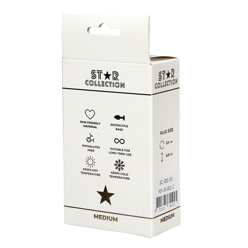Srebrny metalowy korek analny Star Collection M jasnoniebieski