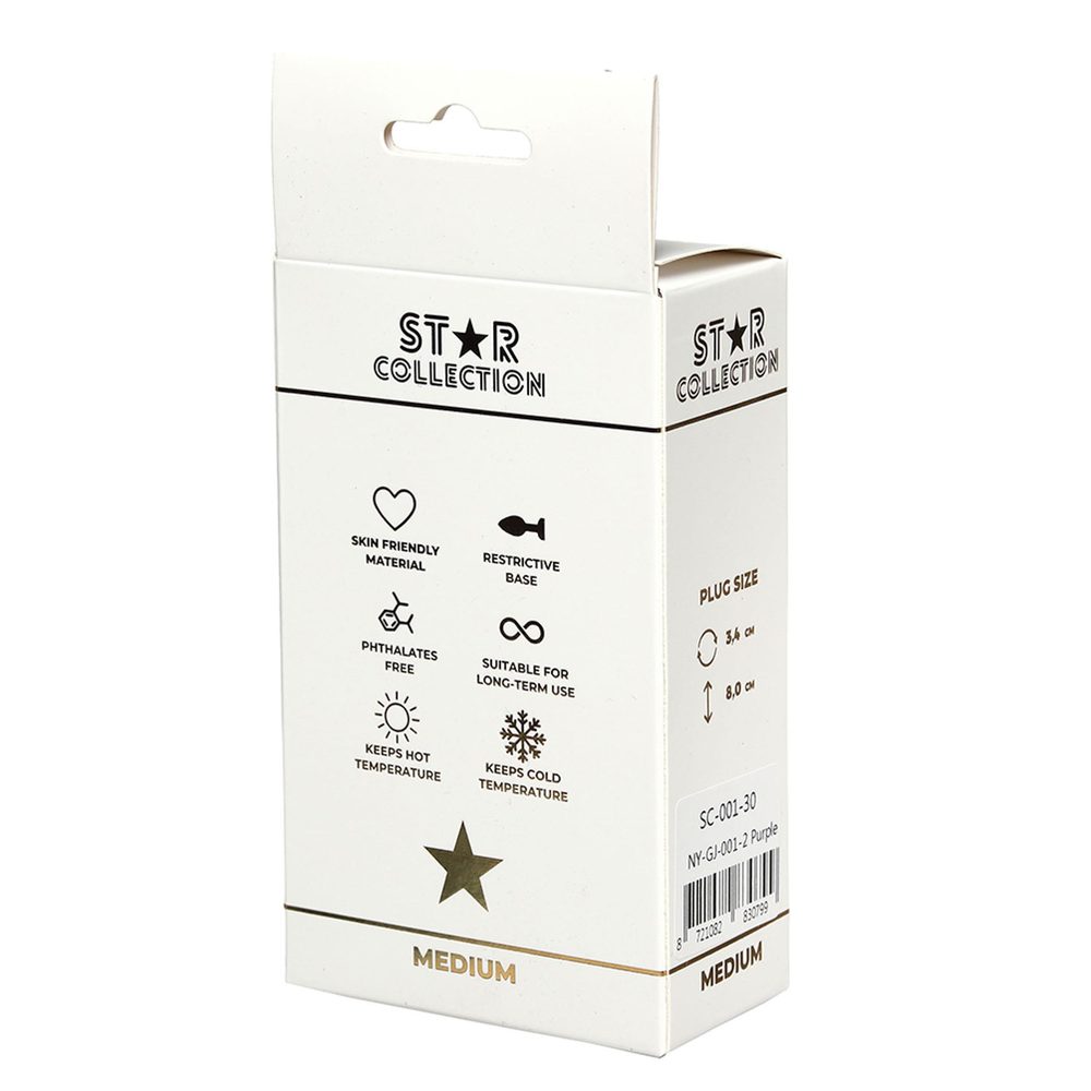 Korek analny Star Collection fioletowy M z jasnoróżowym kamieniem