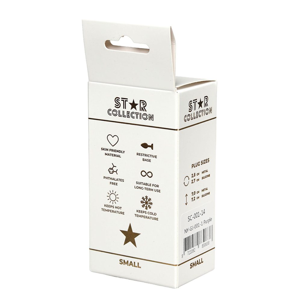 Korek analny silikonowy Star Collection fioletowy z kamieniem S 7cm