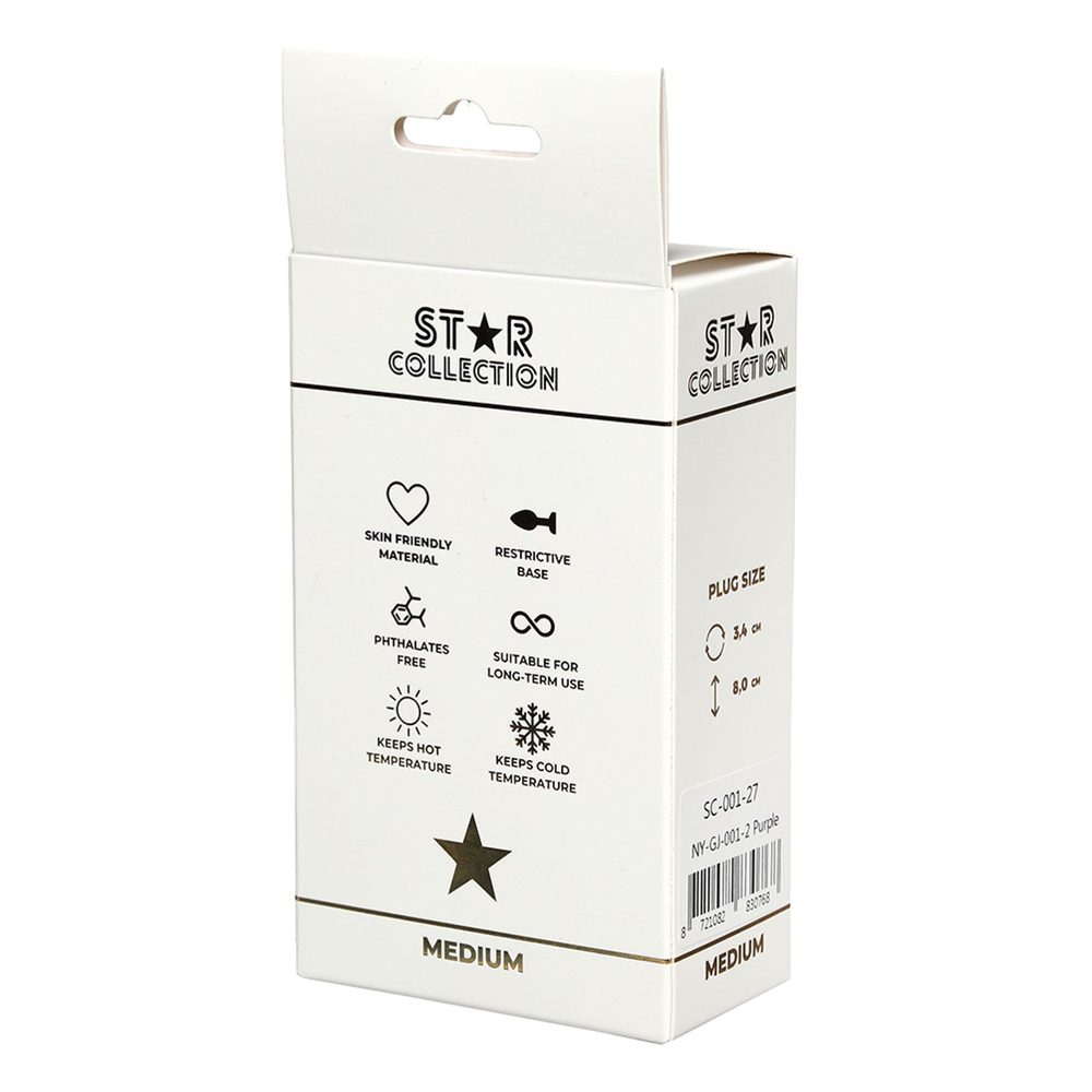 Star Collection - Fioletowy Silikonowy Korek Analny M z Różowym Kamieniem