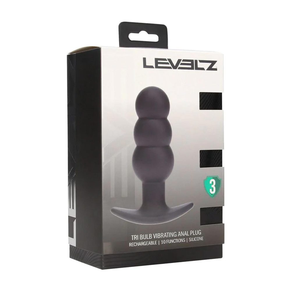 Wibrujący korek analny Tri Bulb silikonowy Levelz czarny USB