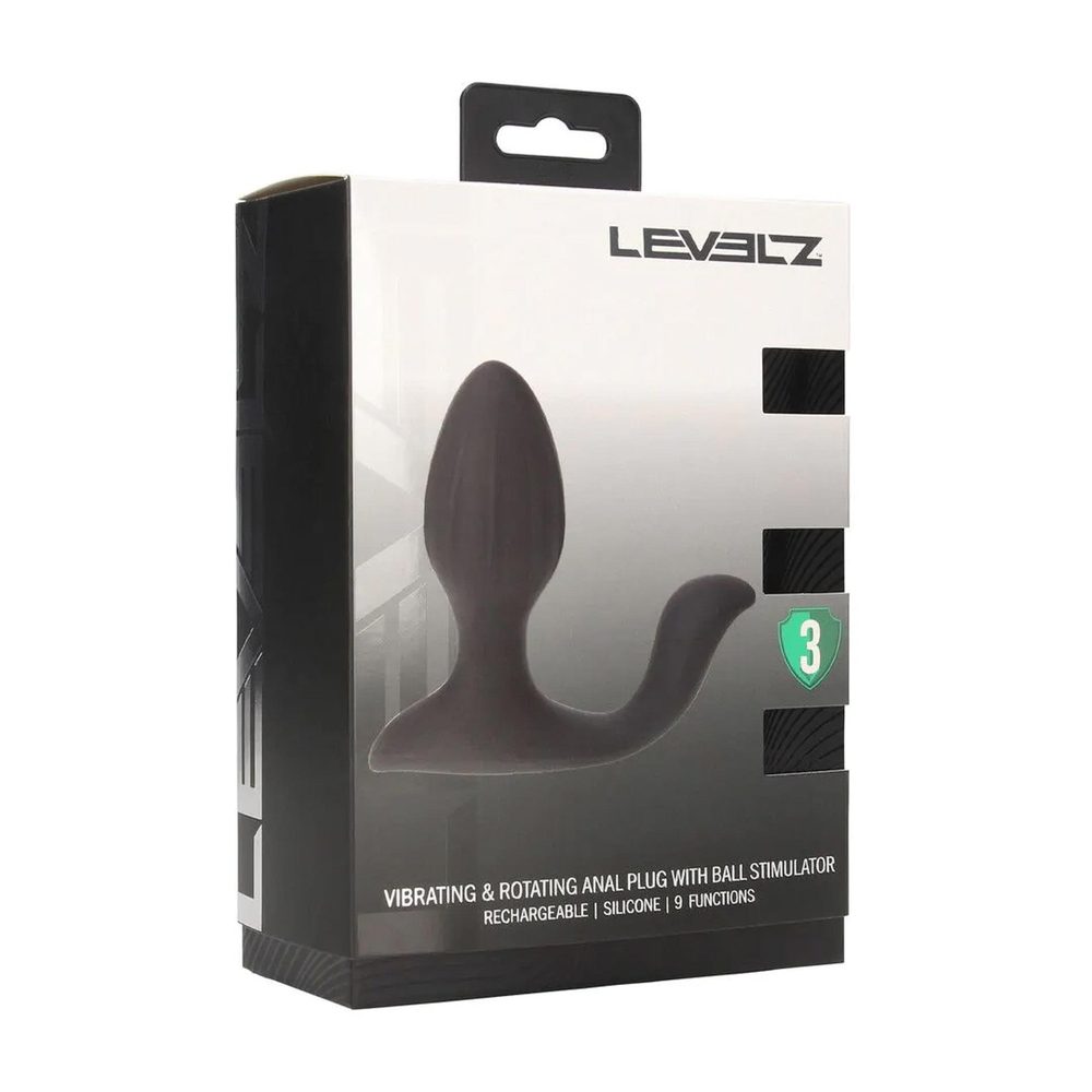 Korek analny wibrujący obrotowy z kulką Levelz silikonowy czarny 10,7cm