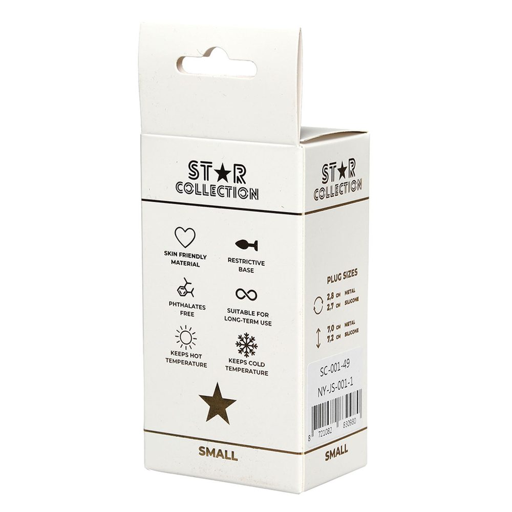 Srebrny metalowy korek analny Star Collection S fioletowy kamień 7 cm