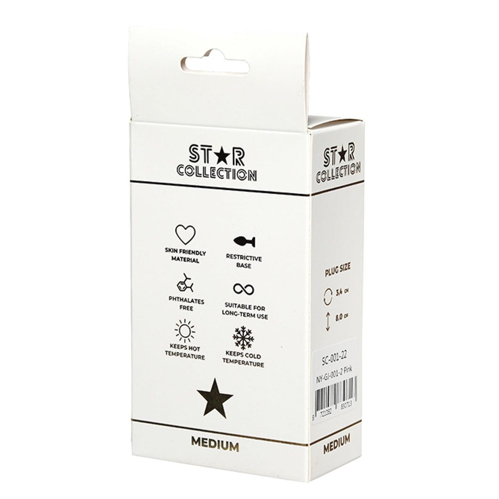 Korek analny silikonowy Star Collection różowy z kamieniem M 8,5 cm