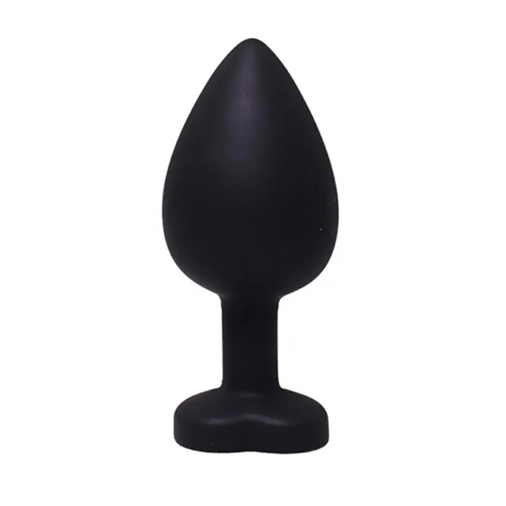 Korek analny silikonowy serduszko Fantasy Large czarny z kryształem 9 cm