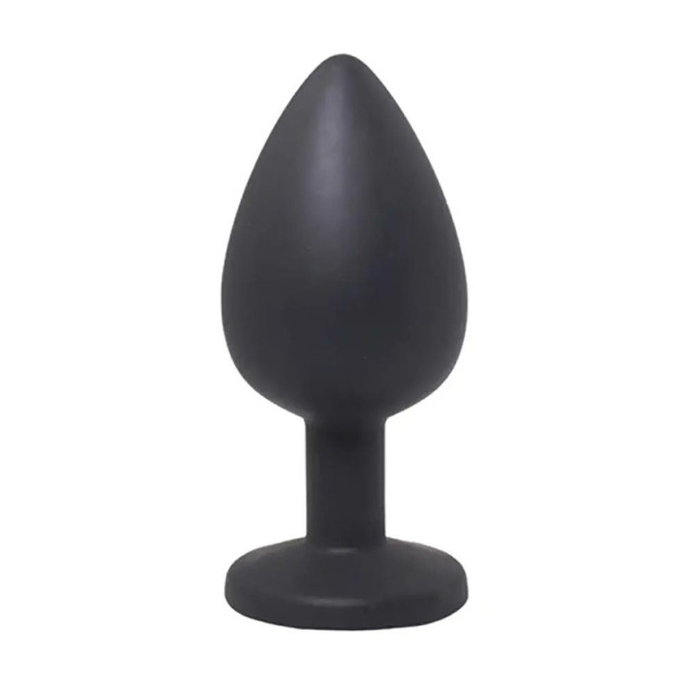 Korek analny silikonowy Fantasy z białym kryształem czarny large 9 cm