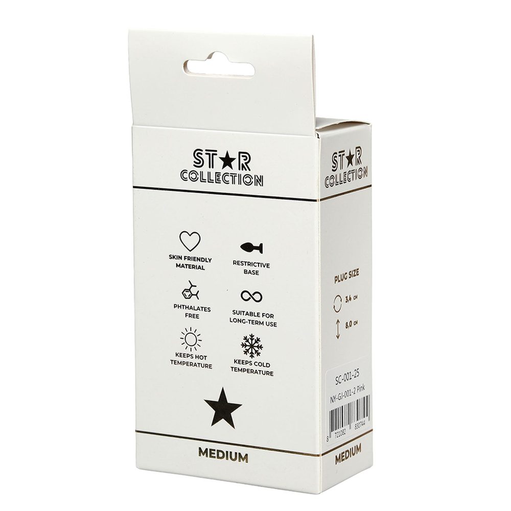 Korek analny silikonowy Star Collection różowy M z jasnoróżowym kamieniem