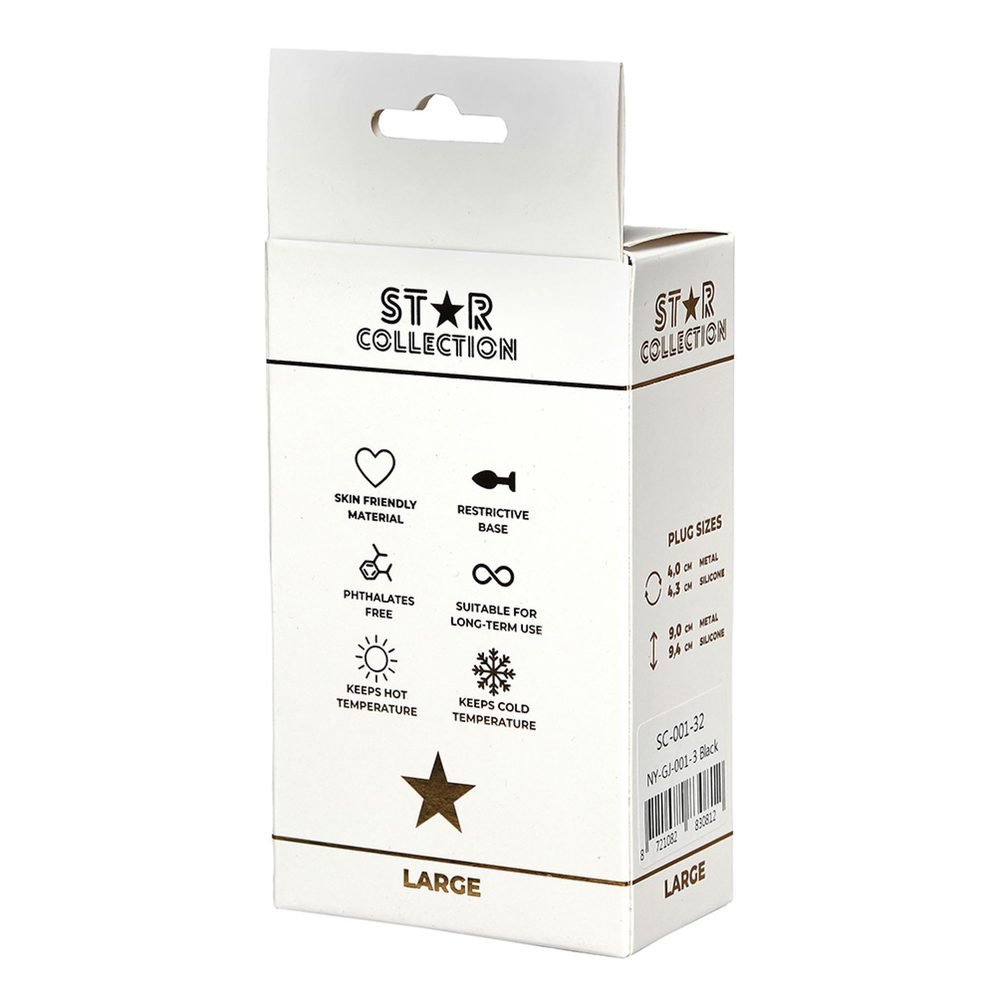 Czarny silikonowy korek analny Star Collection L z różowym kamieniem 10cm