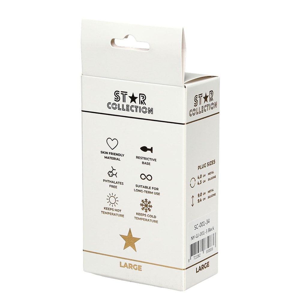 Korek analny silikonowy Star Collection czarny L fioletowy kamień 10cm