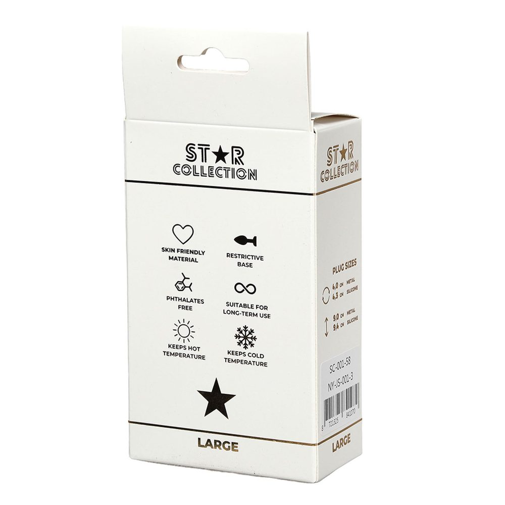 Srebrny metalowy korek analny Star Collection L jasnoniebieski kamień 10cm