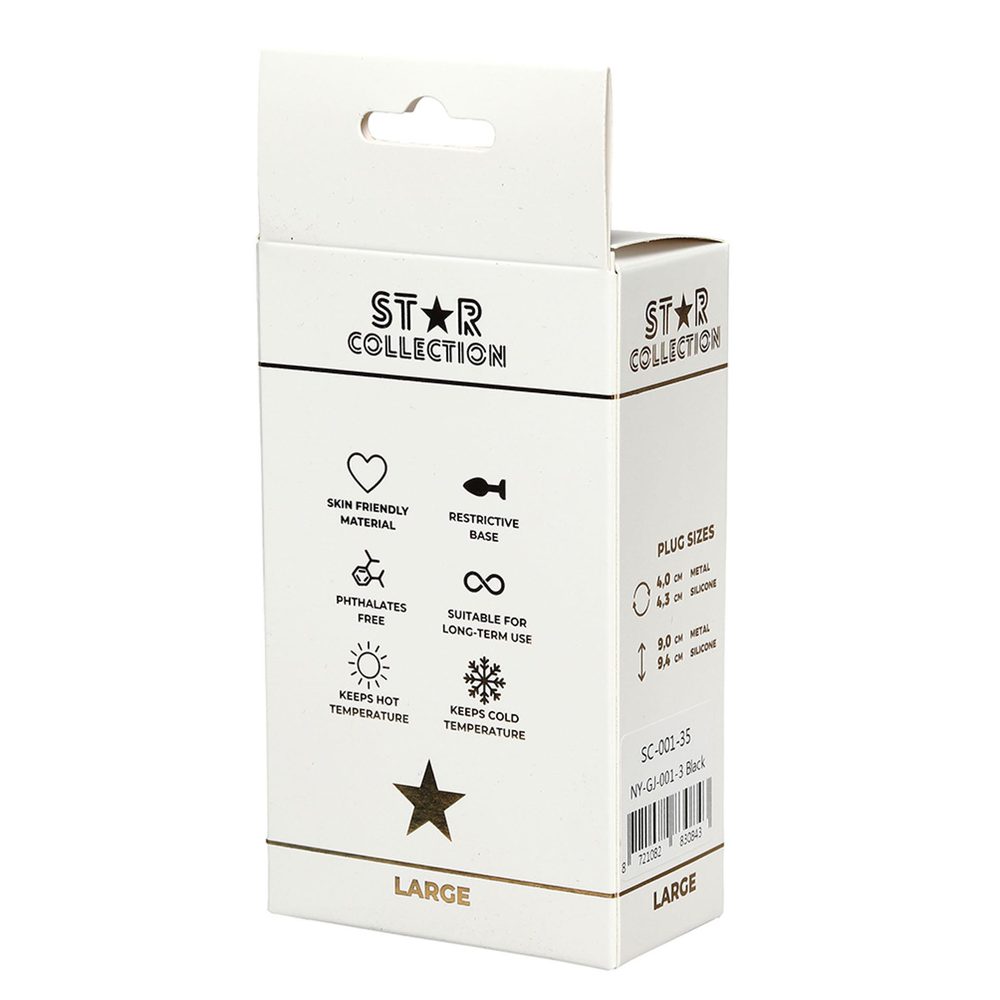 Korek analny silikonowy Star Collection czarny L fioletowy kamień 10cm