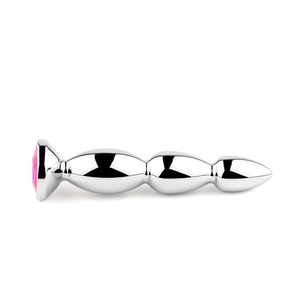 Długi metalowy korek analny z różowym kryształem HeavyFun 13,5 cm