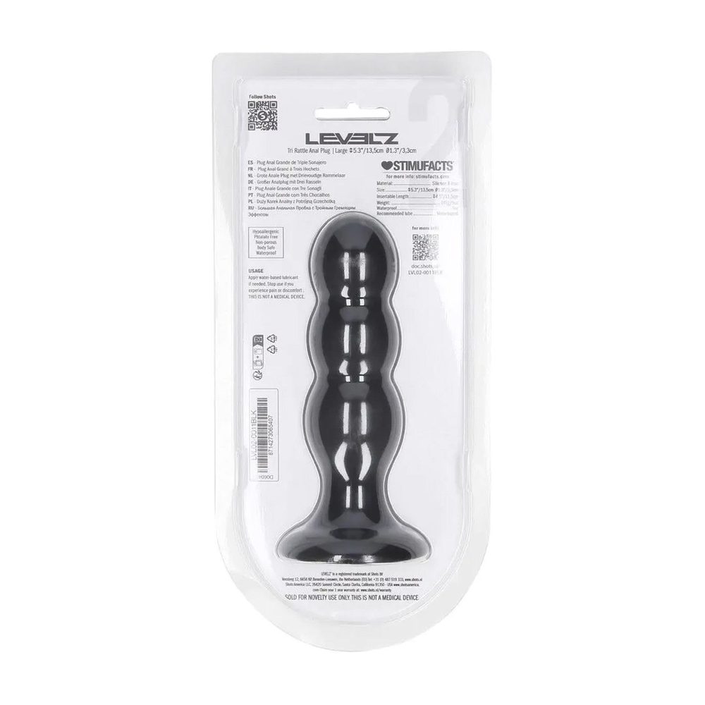 Korek analny potrójny z grzechotką Levelz silikonowy L czarny 13,5cm
