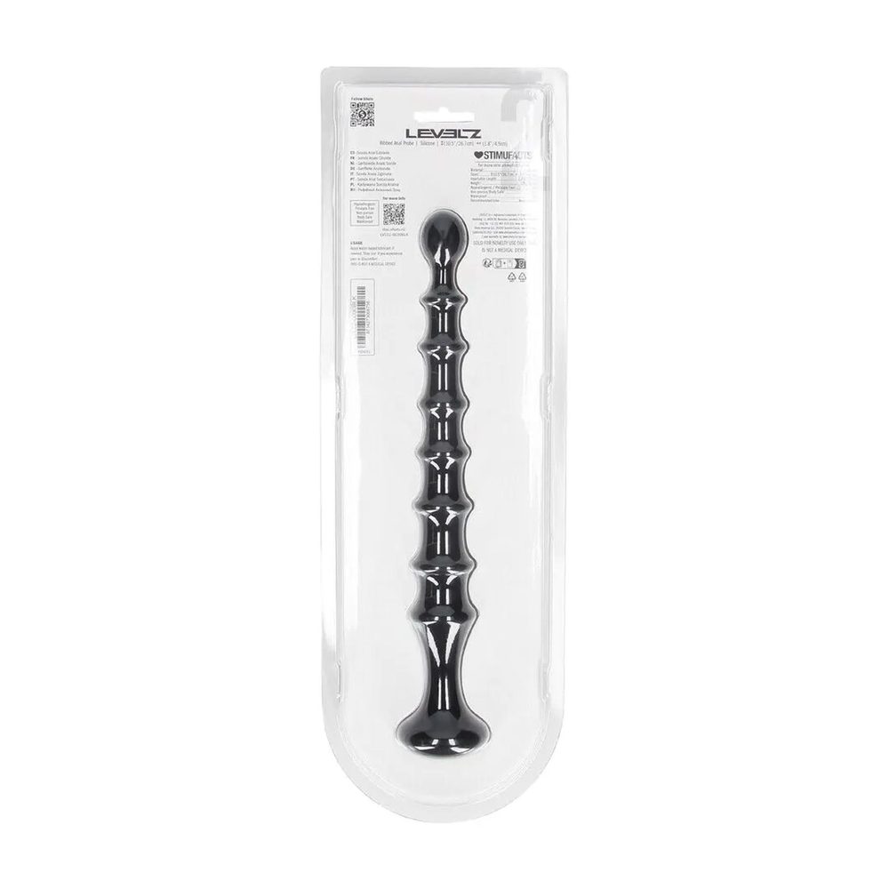 Sonda analna żebrowana Levelz silikonowa czarna 26,7 cm