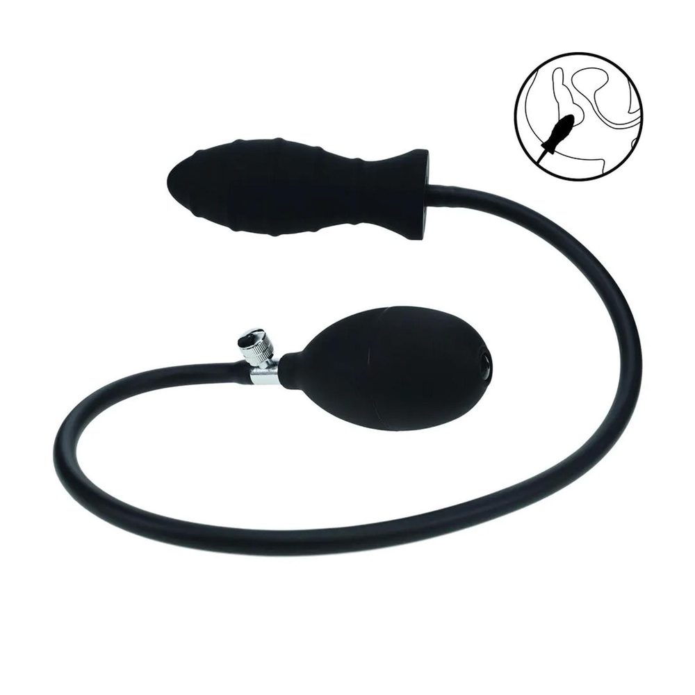 Żebrowany korek analny pompowany silikonowy Levelz by Shots czarny 5 cm