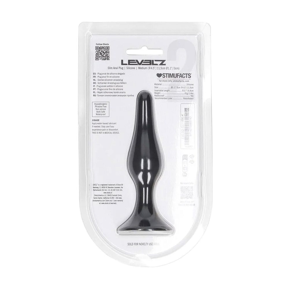 Smukły silikonowy korek analny Levelz M czarny 11,5 cm