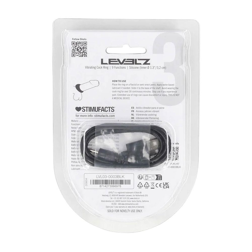 Pierścień erekcyjny wibrujący silikonowy Levelz Level 3 czarny 6,3cm