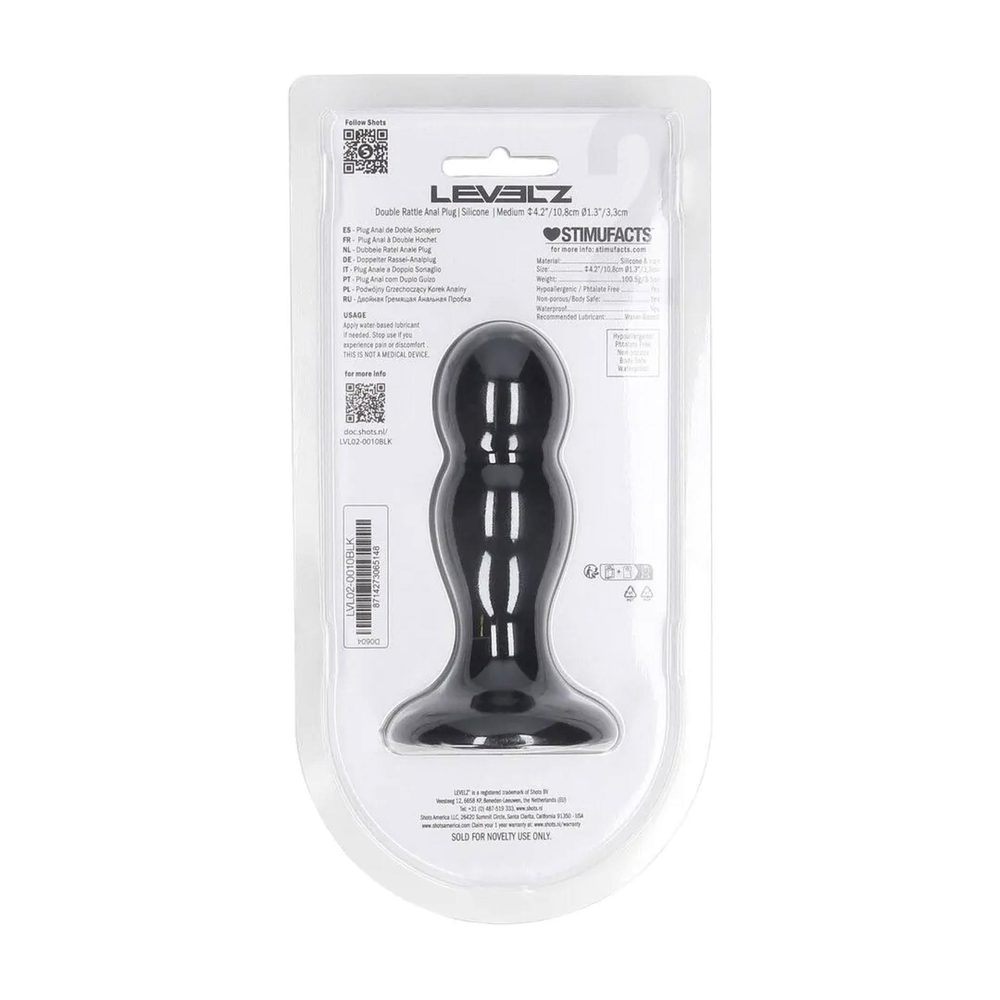 Podwójny korek analny z grzechotką silikonowy Levelz czarny M 11 cm