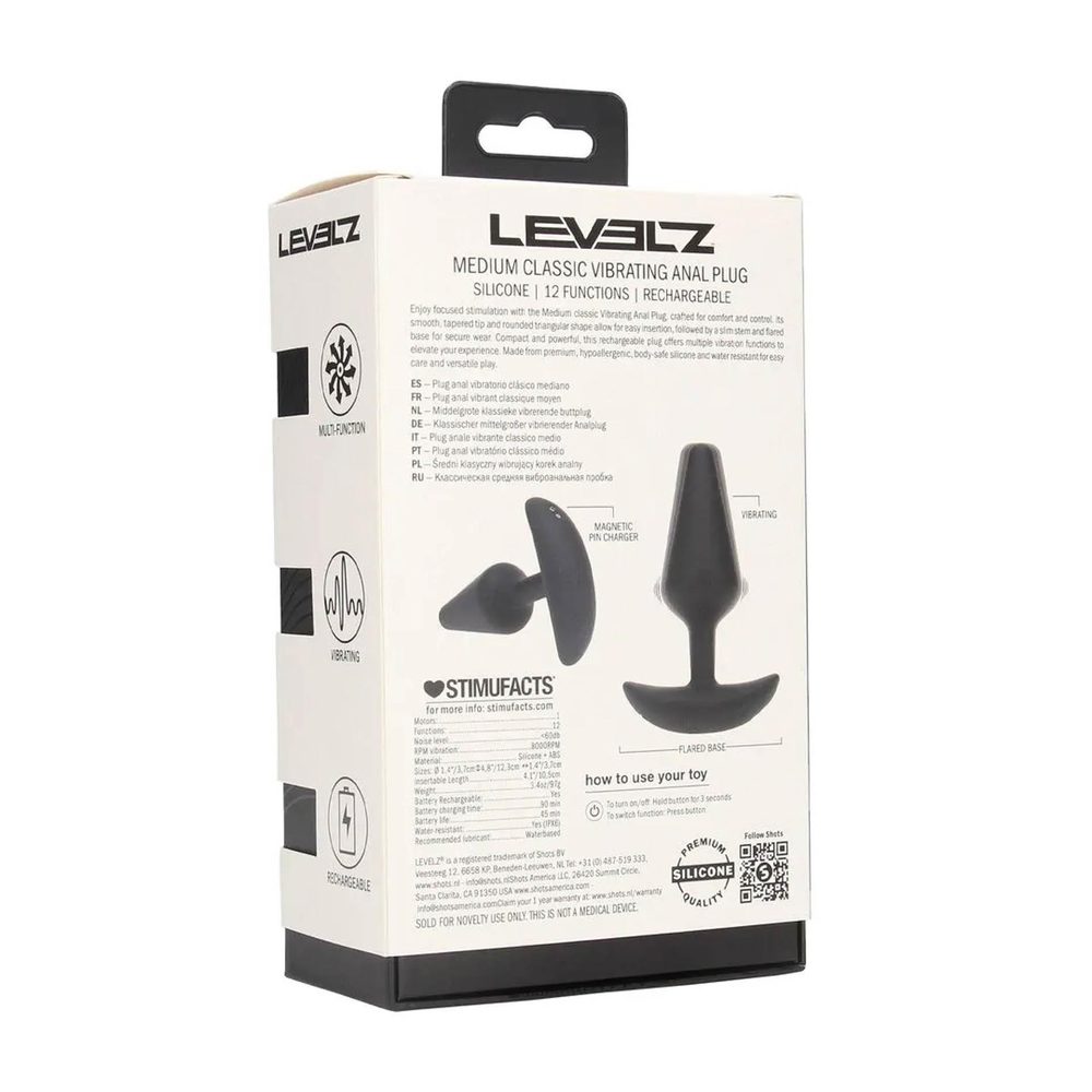 Wibrujący korek analny silikonowy Levelz M czarny 12 cm