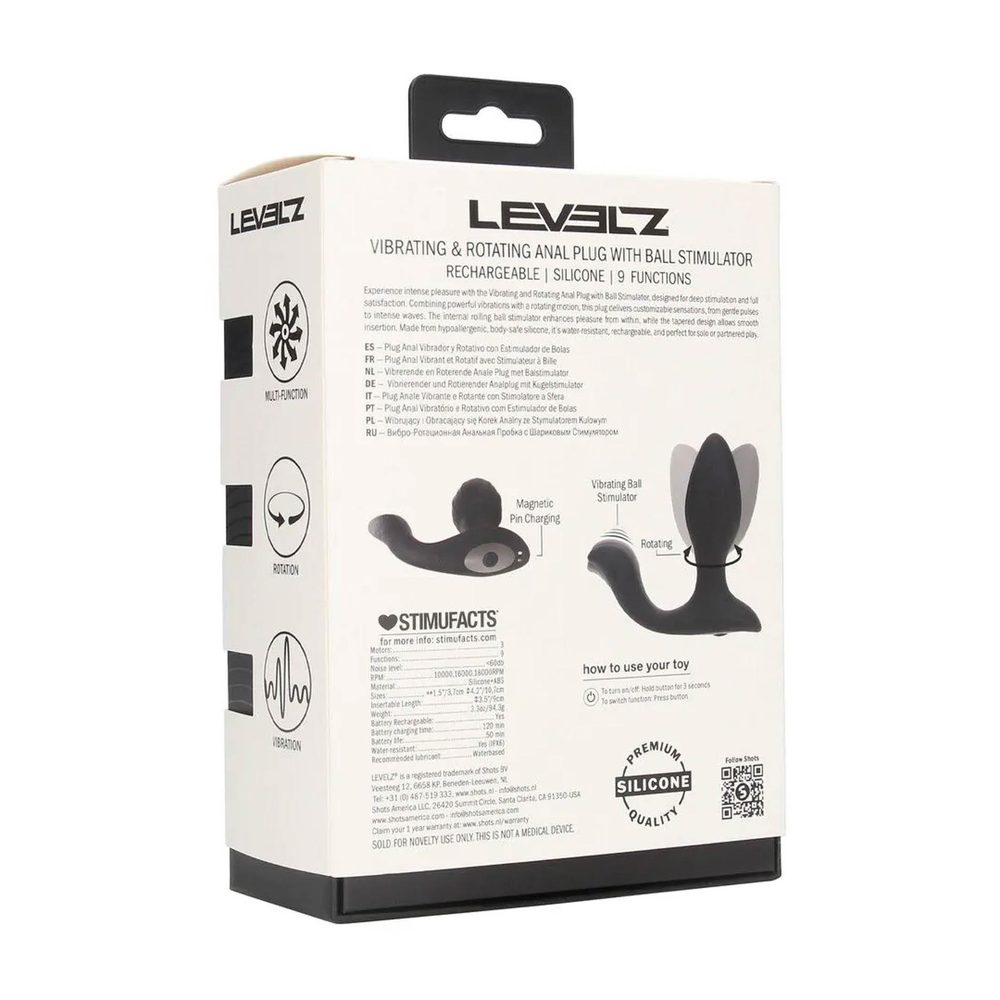Korek analny wibrujący obrotowy z kulką Levelz silikonowy czarny 10,7cm