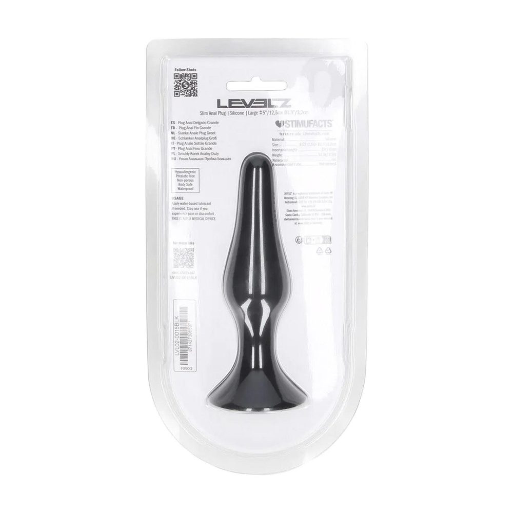 Smukły silikonowy korek analny Levelz L czarny 12,5 cm