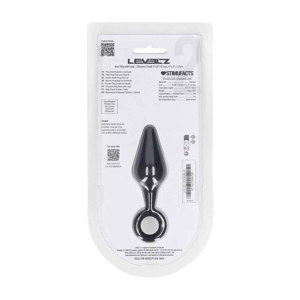 Korek analny silikonowy z pętlą Levelz S czarny 10cm