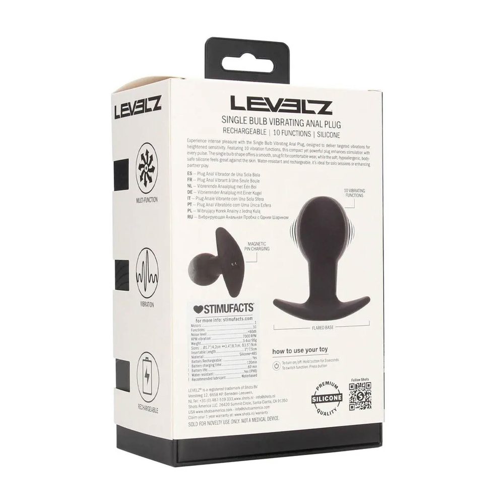 Korek analny wibrujący silikonowy Single Bulb Levelz czarny 9cm