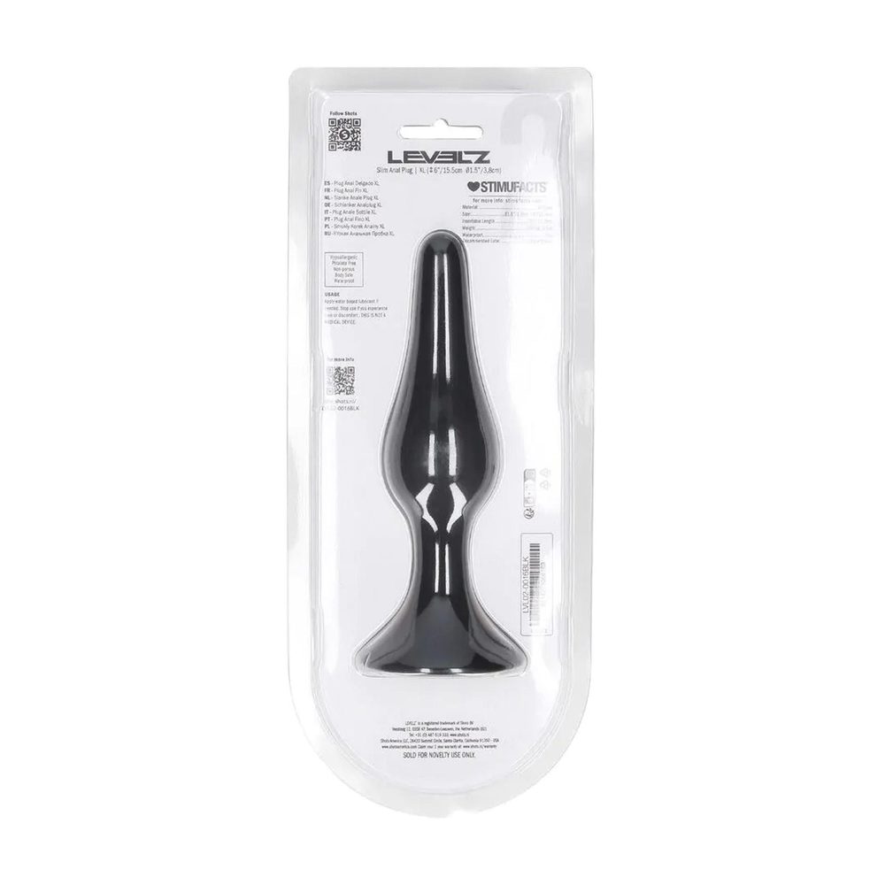 Smukły silikonowy korek analny Levelz XL czarny 15,5 cm