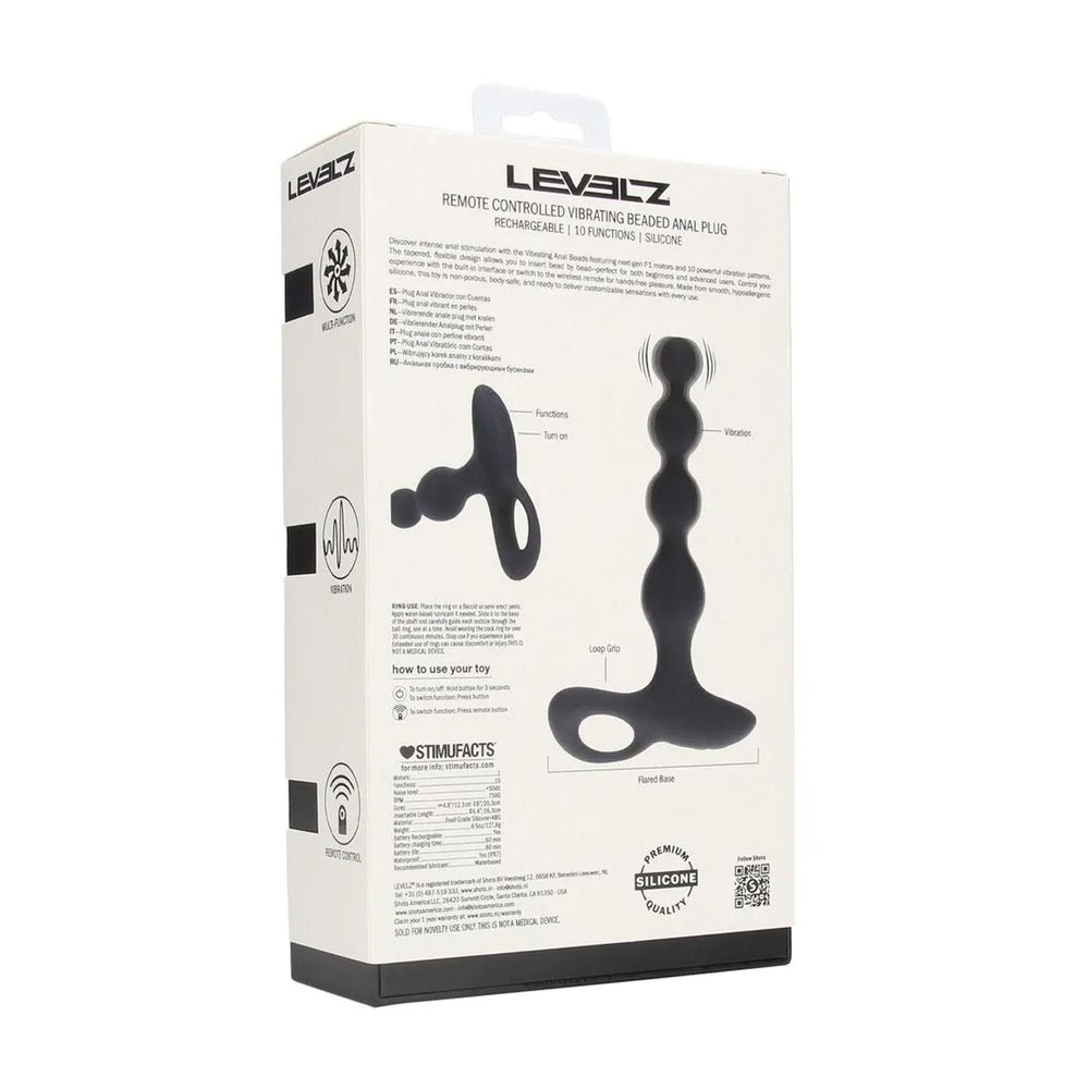 Wibrujący koralikowy korek analny silikonowy Levelz czarny 20 cm