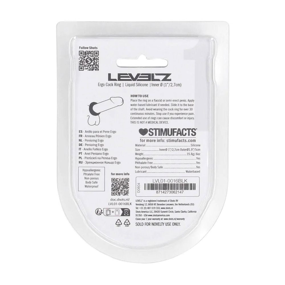 Pierścień erekcyjny Levelz Ergo liquid silicone czarny 5 cm