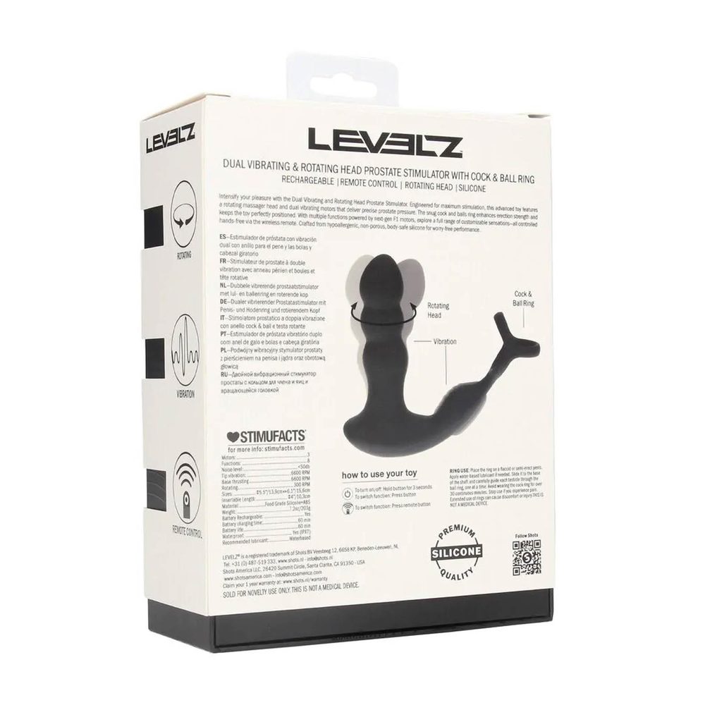 Masażer prostaty z rotującą głowicą Levelz silikonowy czarny 16,8 cm