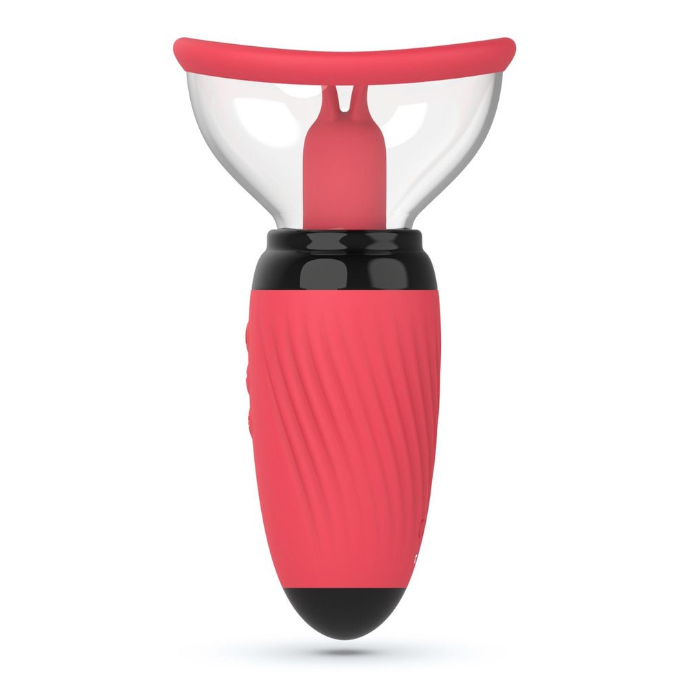 Stymulator z ssaniem i wibrującymi językami Crushious Scarlet USB