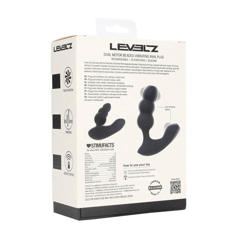 Korek analny wibrujący koralikowy Levelz zdalny czarny 14 cm USB