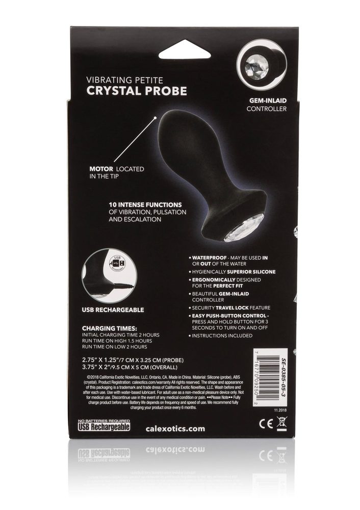 Wibrujący plug analny Calexotics Petite Crystal Probe czarny 9.5 cm